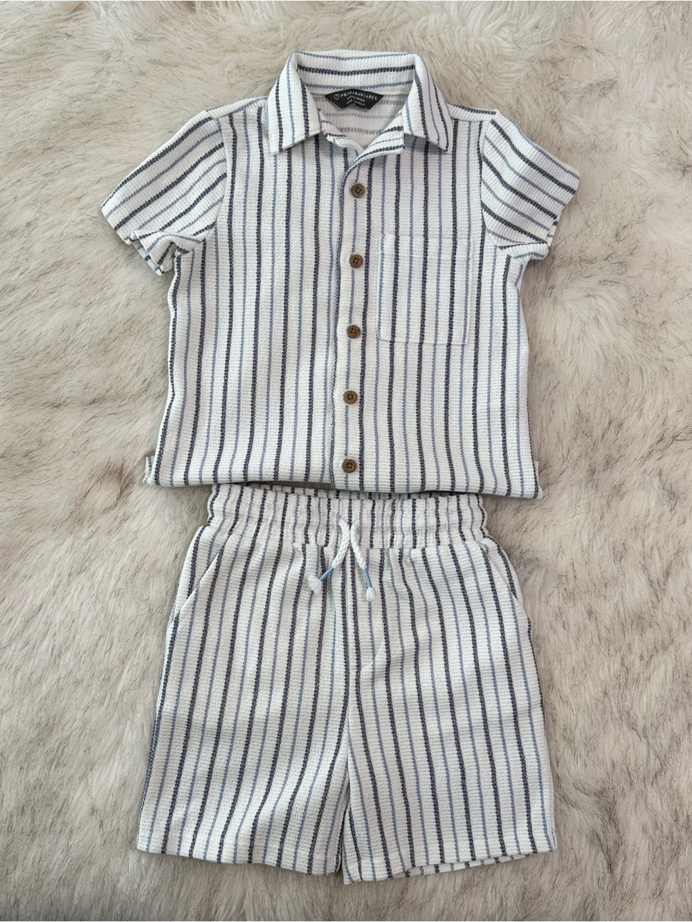 Primark Kids White Knit Top with Blue Stripes